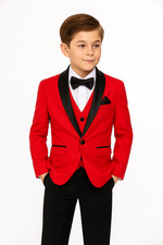 Boys Red  Black Shawl Tuxedo Suit