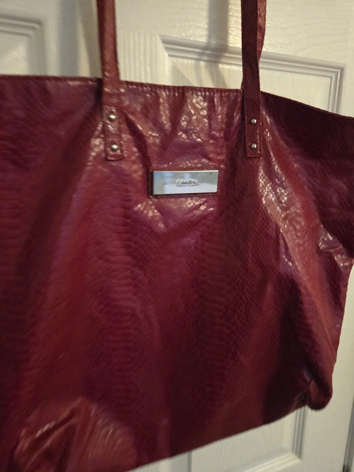 Bolso de Mano Cartera Calvin Klein Grande Patrón Piel de Serpiente Rojo Dos Asas Logo Foto 3 de 4