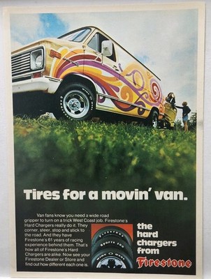 1974 Firestone Tires Chevy Van Groovy Hippie Retro Original Print Ad 70s