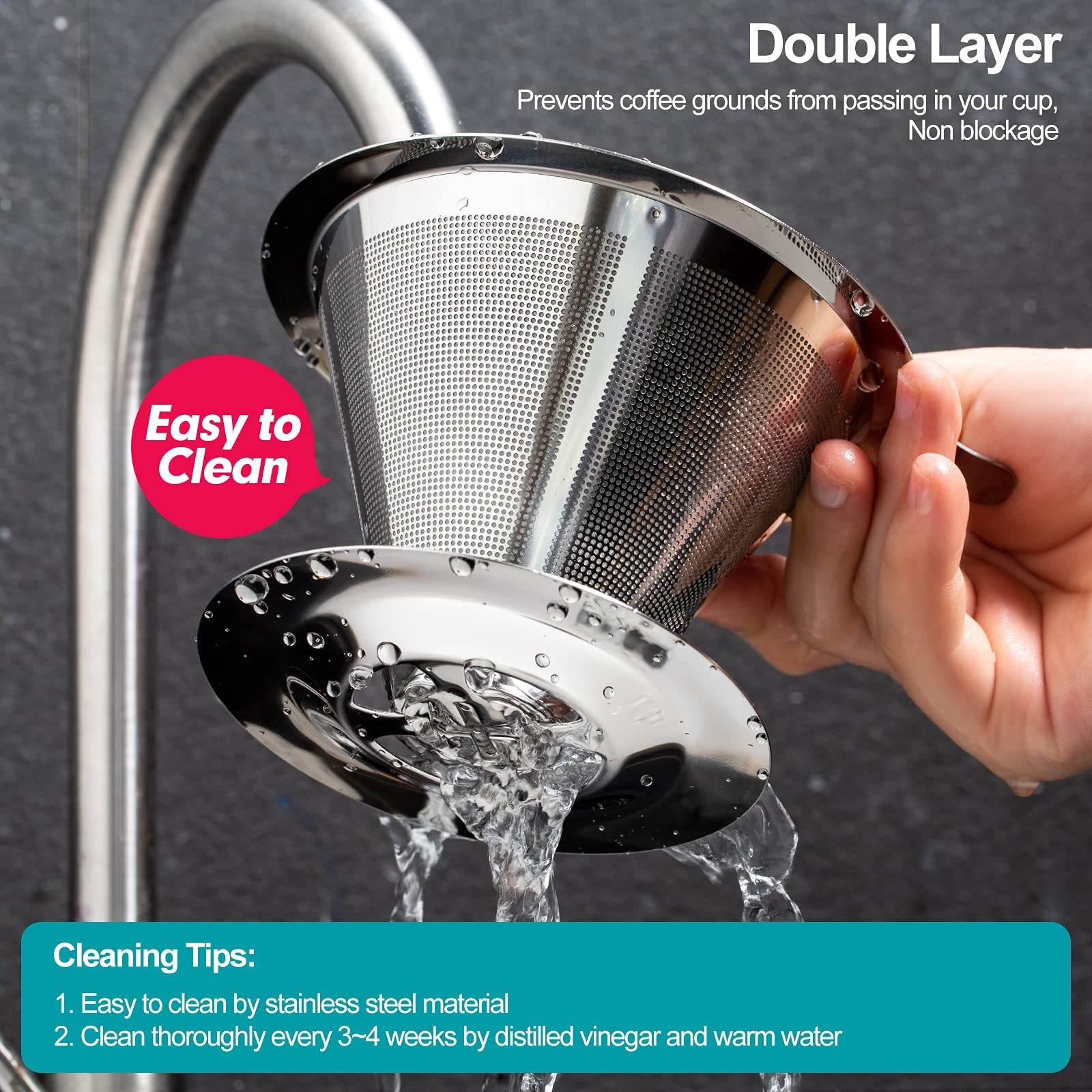 Pour Over Coffee Dripper, Slow Drip Paperless Coffee Filter, Stainless Steel ...