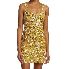 FARM RIO Yellow Spotted Bananas Dress Size Large NWOT 100% Linen Button Front