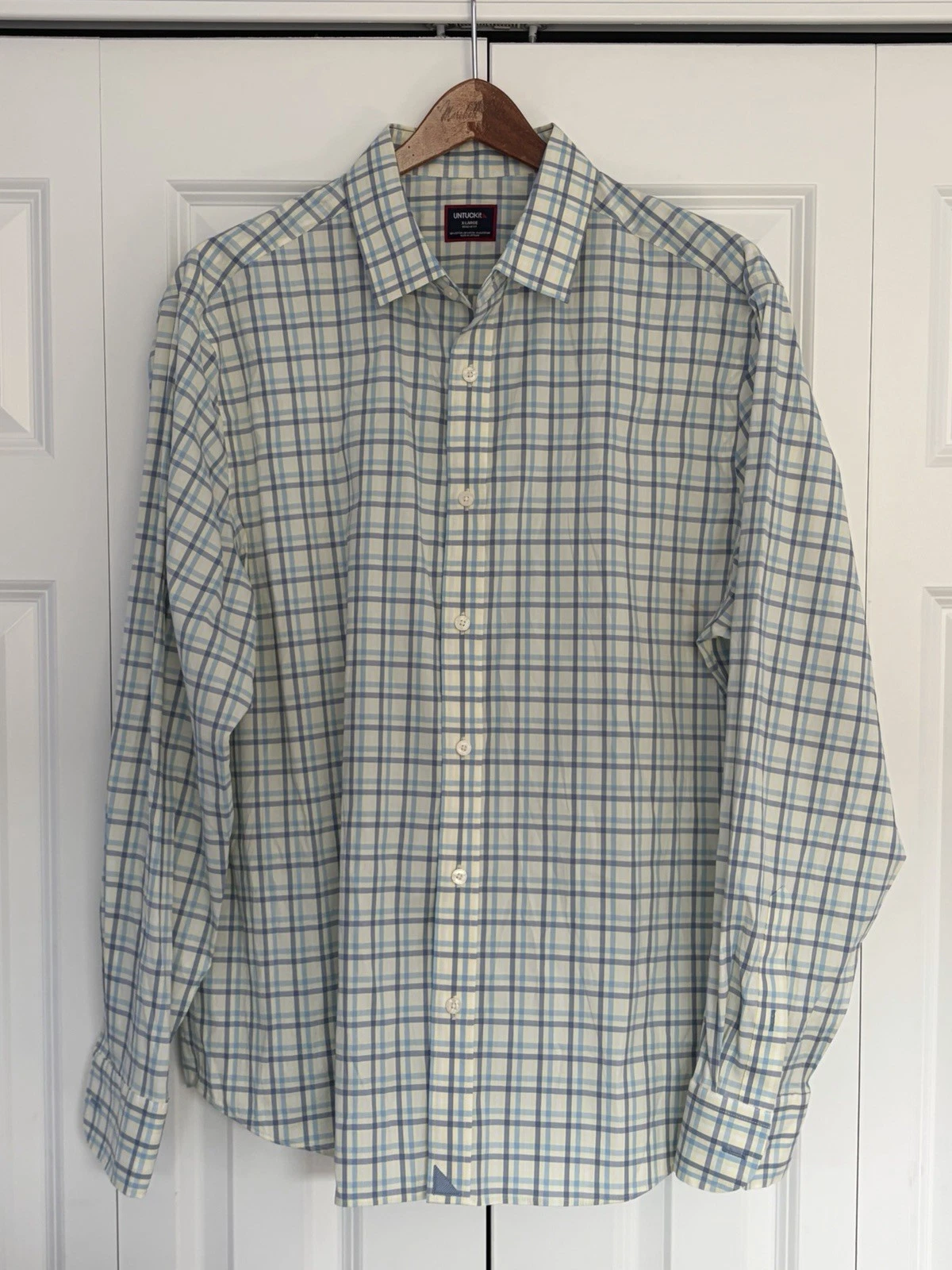 Untuckit Shirt Mens Long Sleeve Button Front Lightweight Work Casual sz XL Plaid