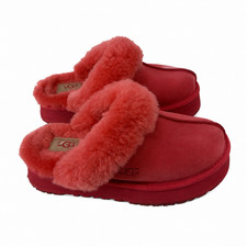 UGG Disquette Slippers Women 7 Pink Suede Sheepskin Platform Clogs Slides
