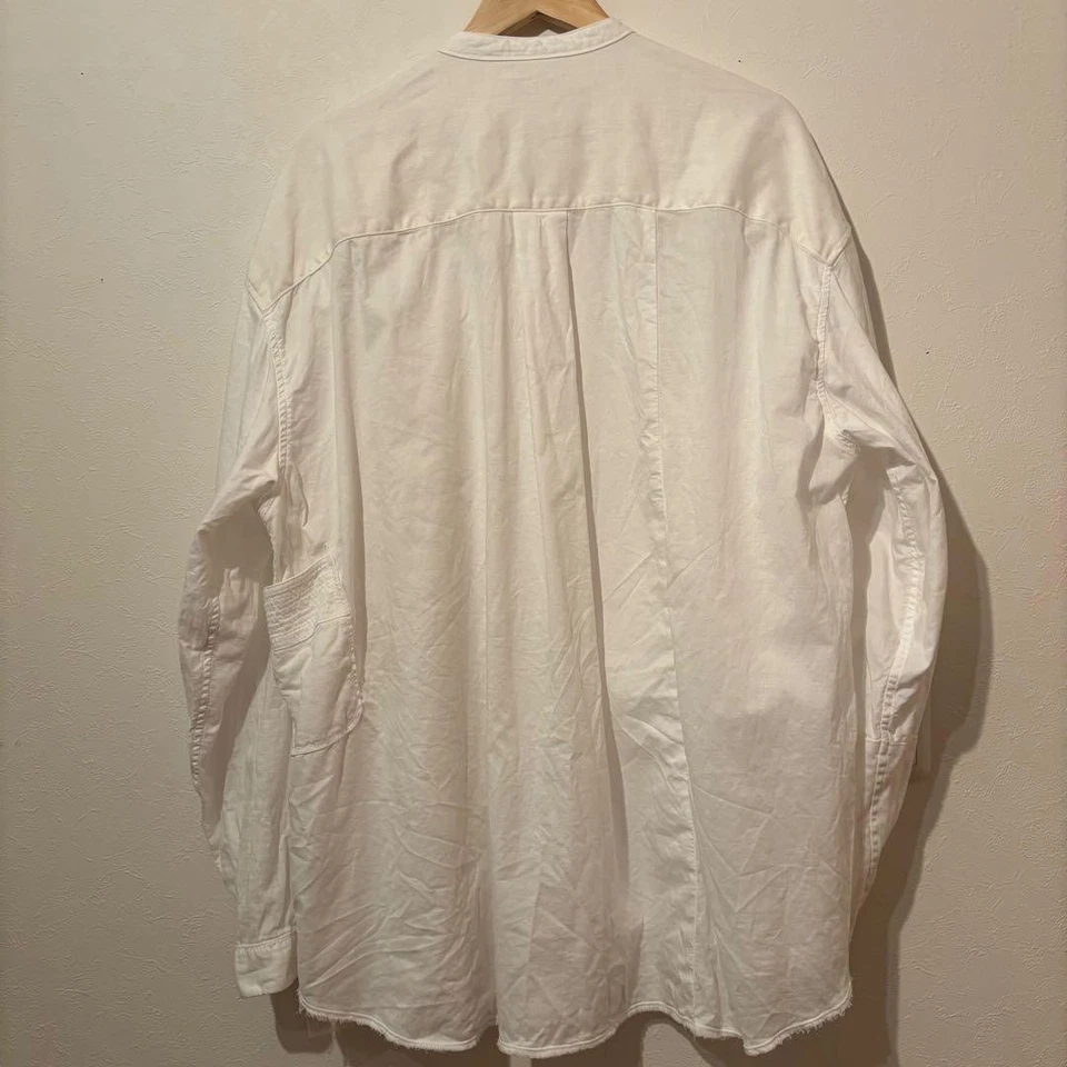 Camisa KAPITAL Algodón Lino Retazos Cuello Banda Katmandú Manga Larga Blanca Excelente Foto 4 de 4