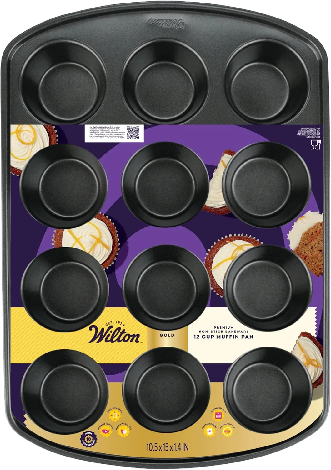 Gold Premium Non-Stick Warp-Resistant Bakeware, Made without Pfas, Muffin Pan, 1