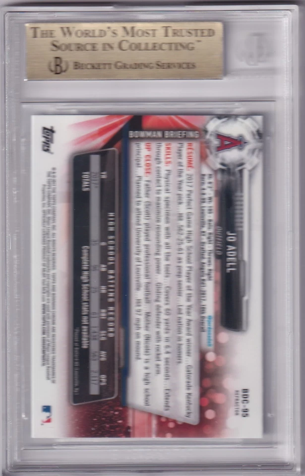 BGS 10 PRISTINE 2017 BOWMAN CHROME REFRACTORS 1ST RC JO ADELL ANGELS GR198 - Image 2 of 2