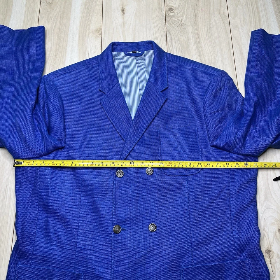 Blazer J. Peterman Grueso Lino Medio Forrado Doble Pecho Tejido Para Hombres Talla 48R Azul Foto 4 de 4