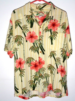 Men's Tan, Rayon, Hawaiian Shirt by Paradise Found in Size Large