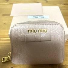 miumiu mini wallet zipper pink ribbon 3.9 inch