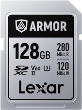 Lexar 128GB Armor Silver PRO SD Memory Card, 280Mb/S Read, 6K, V60, UHS-II Ide