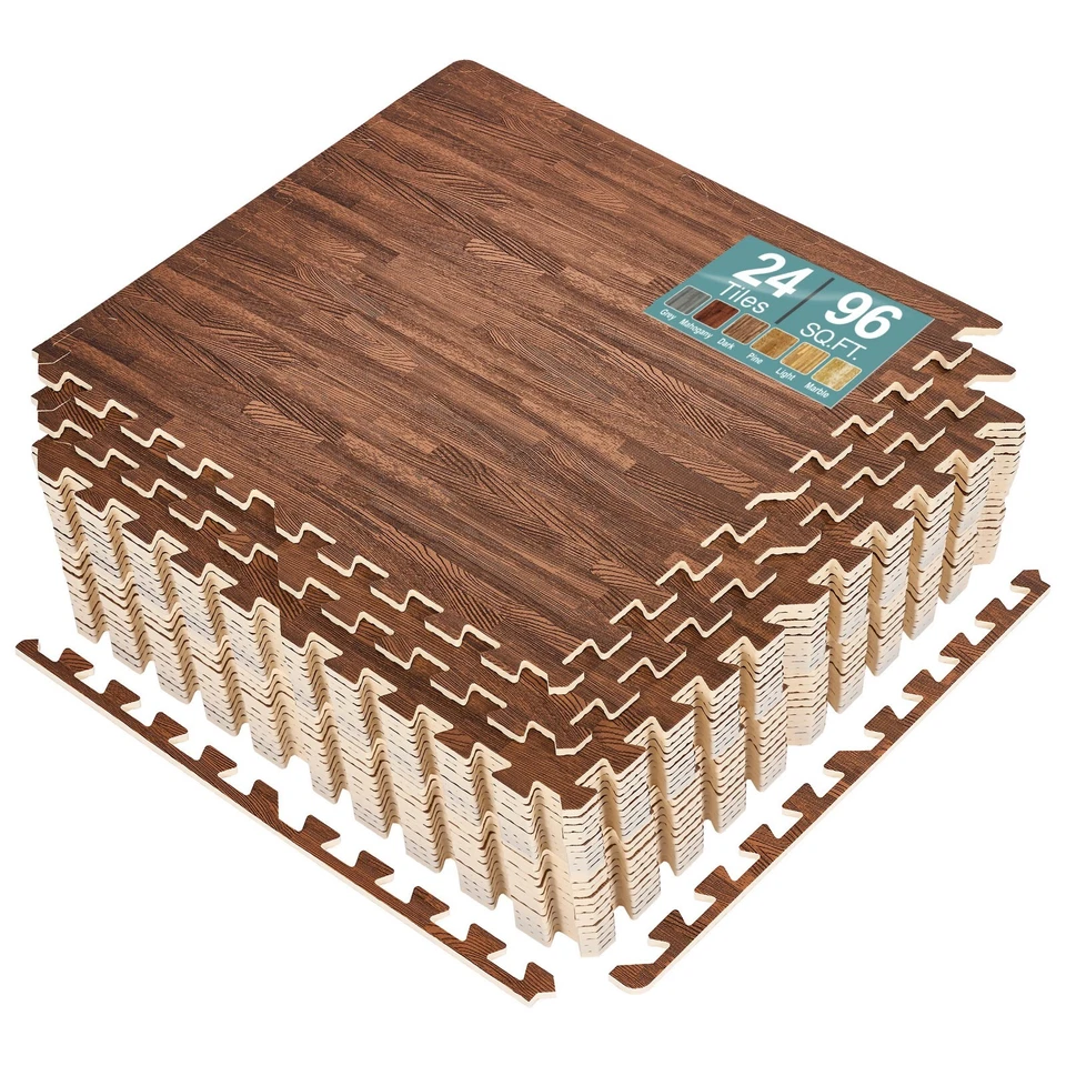 Sorbus 96 Sq. Ft. Wood Grain Floor Tiles, Interlocking EVA Foam Mats 24 Pcs. - Image 4 of 4