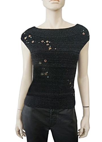 DRIES VAN NOTEN sz S Bateau Neck Embellished Melange Gray Wool Blend Sweater