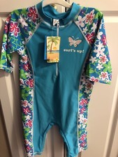 Hawaiian Hibiscus Pattern Girl's Surf's Up Zip Up Bodysuit UPF 50 Swimsuit-NEW 