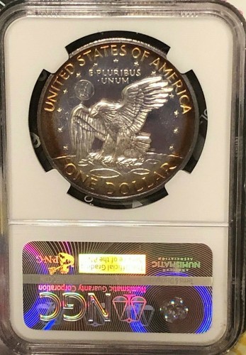 Dólar de plata S Eisenhower 1971 NGC PR67 cameo: tonos Rainbow Rim - Imagen 4 de 8
