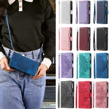 For iPhone 16 Pro Max 15 14 13 12 11 XR 8Plus Crossbody Zipper Wallet Phone Case