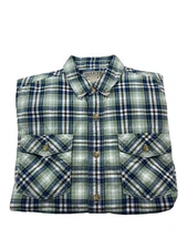 Duluth Trading Co. Men’s Large Button Down Blue/Green Shirt Plaid SS Large