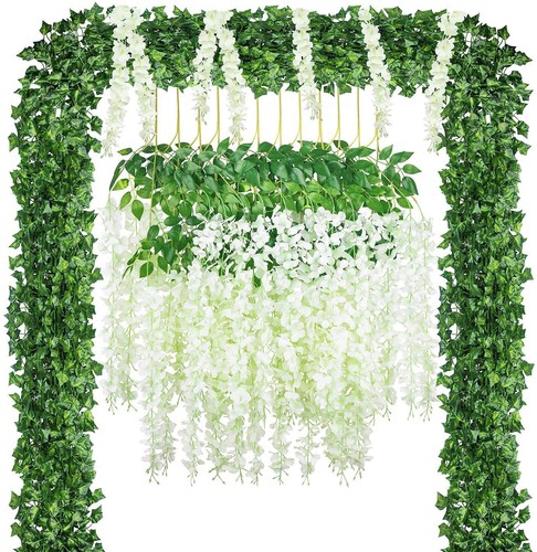 12PCS Artificial Wisteria/Ivy Garland Fake Leaf Plants Vine for Wedding Decor