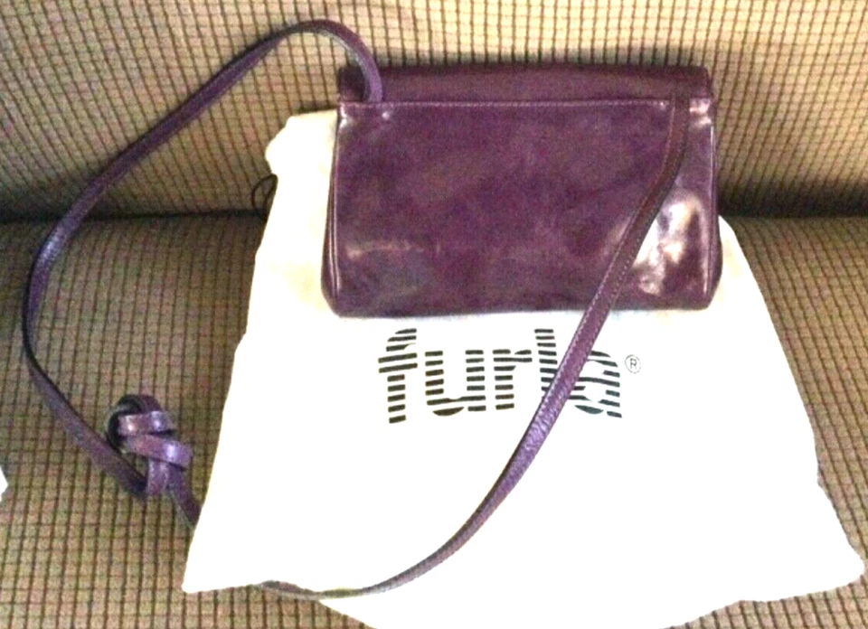 Furla Leather Crossbody Bag Purple Genuine Leather Classic w/ Original Dust Bag - Image 2 of 4