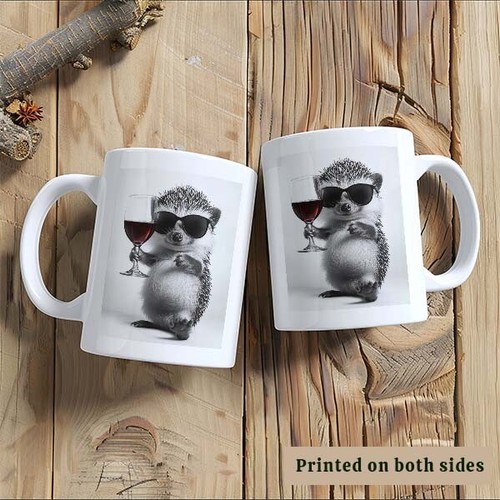 Hedgehog With Red Wine - Cute Funny Kitchen Animals Sunglasses - Mug - Picture 3 of 4