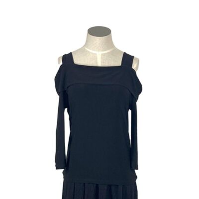 Clara Sun Woo XS Black Cold Shoulder Top Art To Wear Lagenlook Goth Evening 