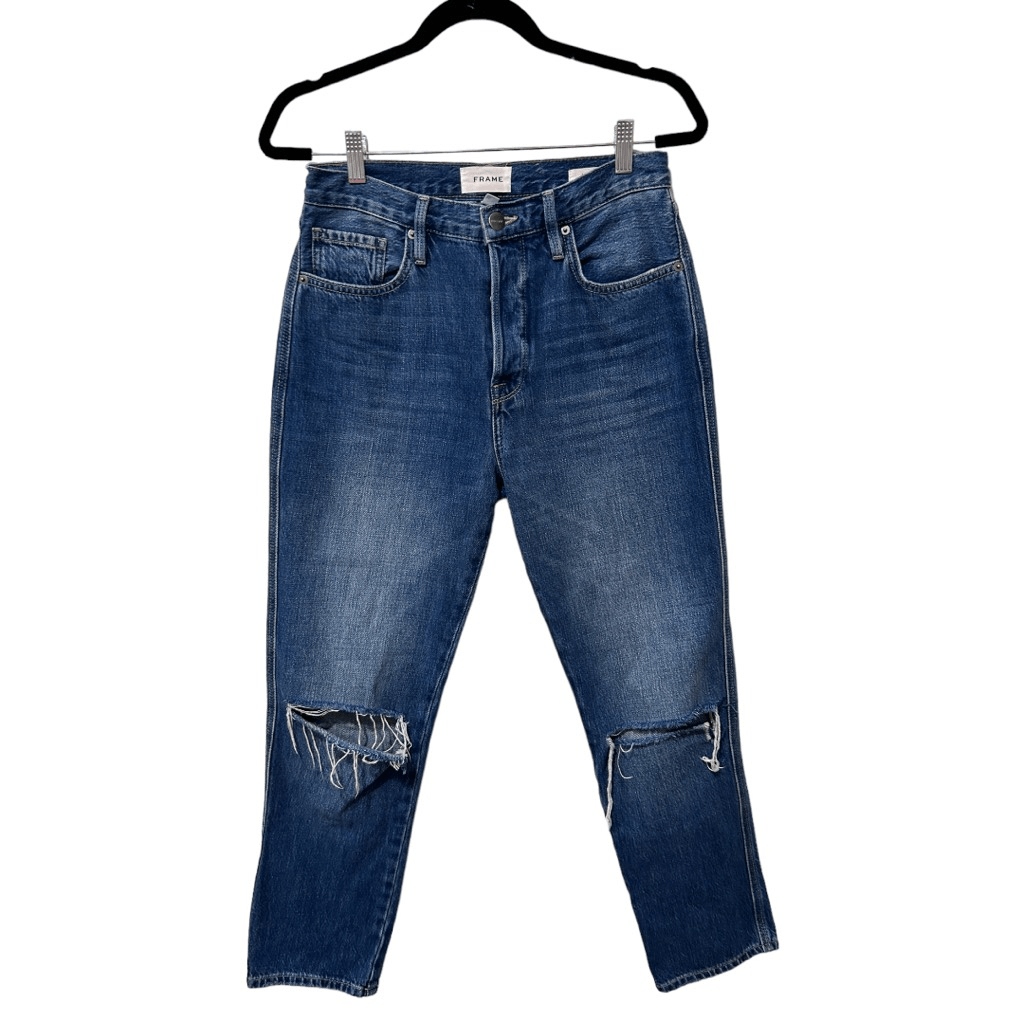 Frame Le Original Distressed Slim Straight Jeans Kessler Rips Blue Denim  Size 27