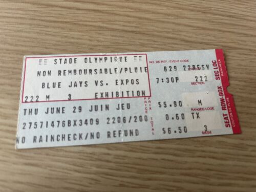 1st Pearson Cup MLB Baseball Ticket Toronto Blue Jays/Montreal Expos 06/29/1978