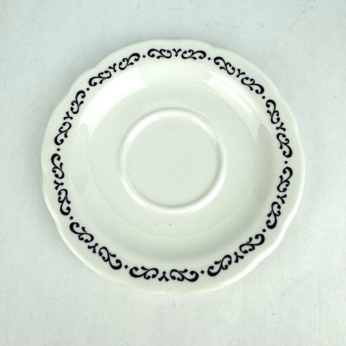 Vtg Buffalo China Restaurant Ware Black Scroll Coffee Mug Saucer Set of 2 - 第 9/14 張圖片