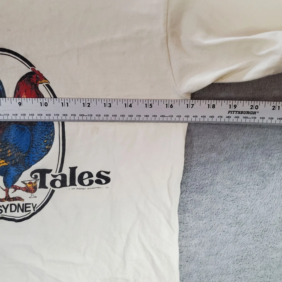 Camisa masculina vintage Cock Tales Sydney ponto único cerveja galo anos 80 EUA - Imagem 4 de 4
