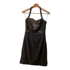 Escada Couture Stylish Black Halter Dress with Lace Detail