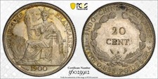 1900-A French Indo-China 20 Centimes PCGS MS62 Lot#G074 Silver! Lec-202