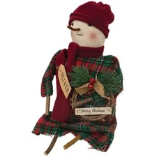 New Primitive Christmas PLAID TWIG SNOWMAN DOLL WITH WREATH Figure 14"