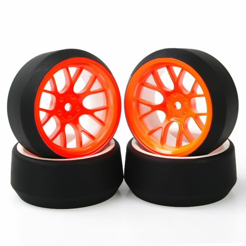 4Pcs 1:10 Drift Tires & Wheels 12mm Hex For HSP HPI On-Road Racing RC Car Orange - Picture 4 of 6