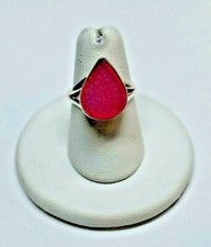Sterling Silver Pear Cut Hot Pink Quartz Ring Sz 6.5