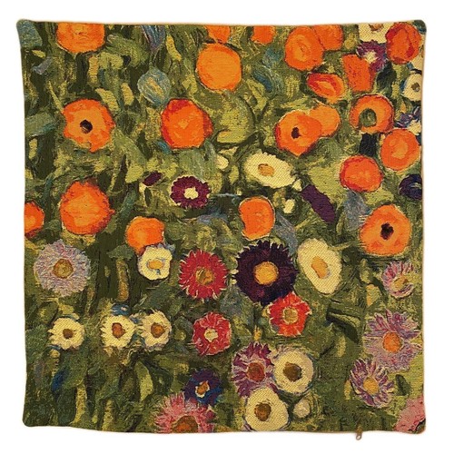 BELGIAN TAPESTRY KLIMT FLOWER GARDEN V3 18" CUSHION PILLOW COVER ZIP VELVET BACK - Picture 2 of 6