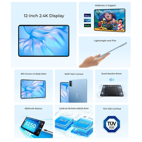 Global Version Oukitel OT5S 4G Tablet 12 inch 2.4K Screen 8250mAh 16MP Octa Core - Picture 2 of 15