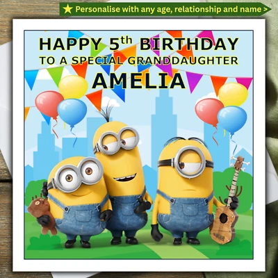 MINIONS BIRTHDAY CARD personalised AGE RELATIONSHIP NAME