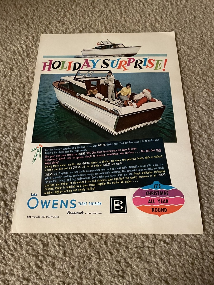 Vintage 1961 OWENS YACHT DIVISION 25 FOOT BOAT BRUNSWICK PRINT AD