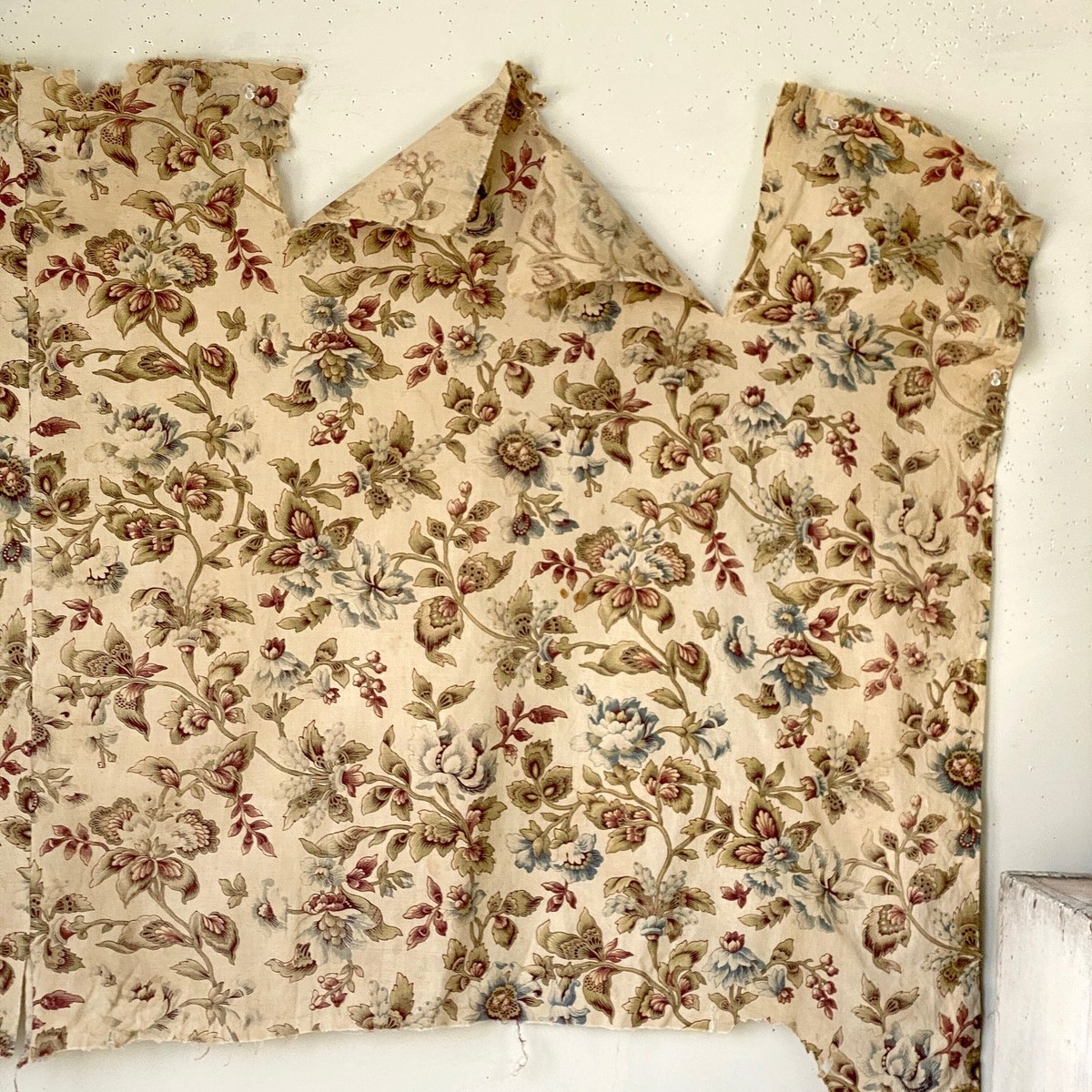 Vintage French Faded aged fabric material old blue Timeworn