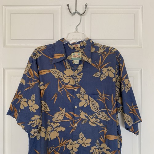 Reyn Spooner Hawaiian Traditionals Shirt Tropical Blue/Tan Mens Size L Vintage - Picture 2 of 7