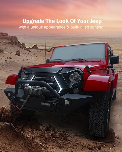 Parrilla delantera mate negra con luz apta para Jeep Wrangler 2007-2018 JK/JKU - Imagen 4 de 7