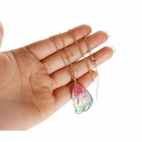 Natural Rainbow Stone Crystal Chakra Rock Quartz Pendants Necklace Chain Jewelry - Picture 6 of 11