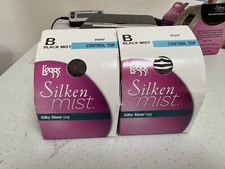 2 L'eggs Black Mist B Control Top Silken Mist Silky Sheer Leg Pantyhose; NEW.