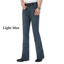 Men Flared Jeans Fitted Bell Bottom Denim Trousers Long Pants Vintage Plus Size