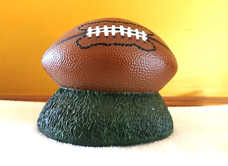 FOOTBALL SHAPE COIN BANK BY ACCENTS UNLIMITED INC*HARD RESIN*EXCELLENT CONDITION