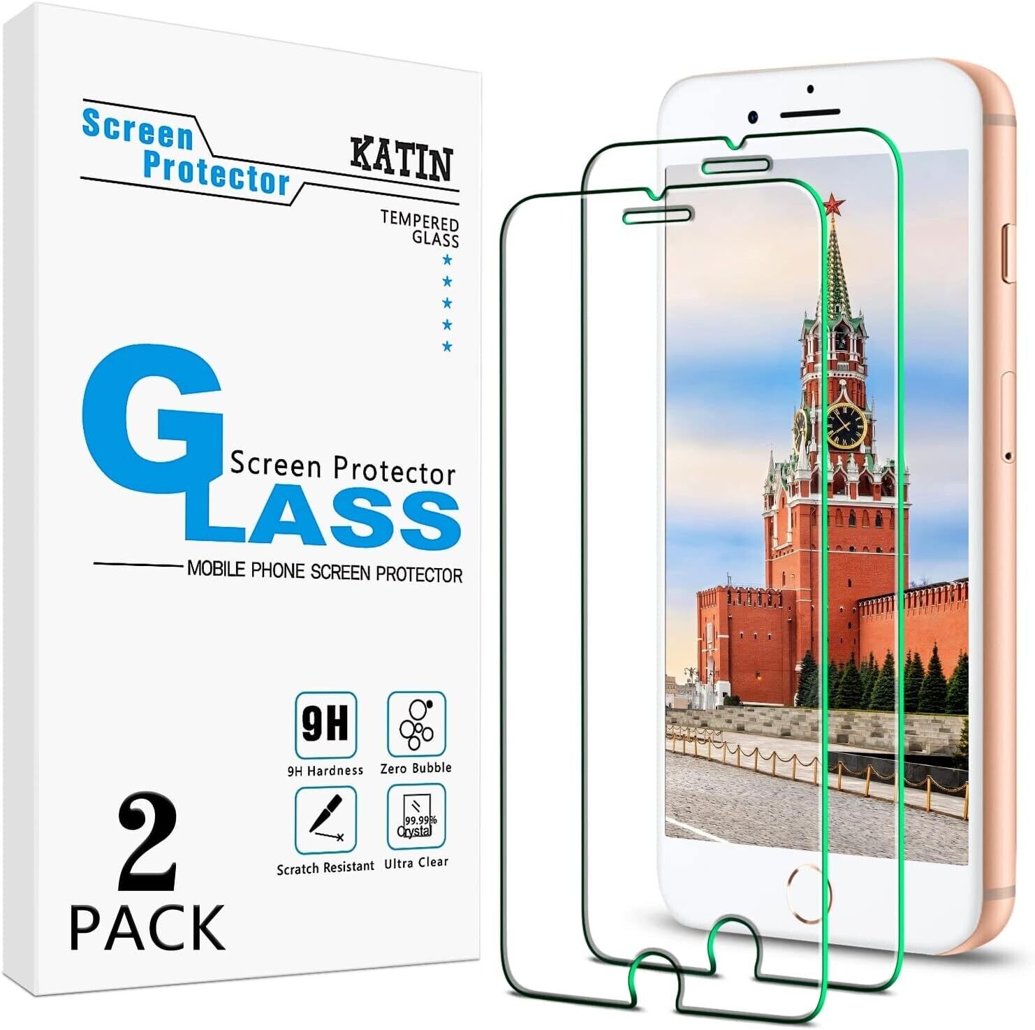 iPhone7 8 Heavy Duty Tempered Glass Screen Protector Touch 9H Hard 2 Pack