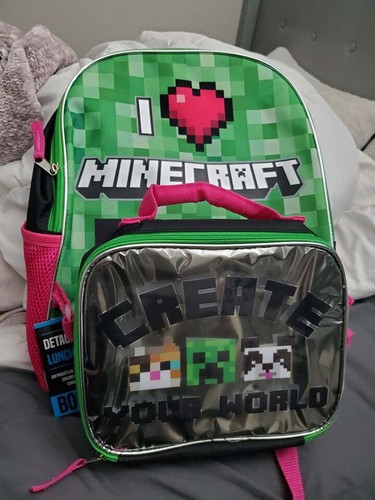 Minecraft Zaino 2 Pezzi Set Zaino Forti Porta Pranzo Nuovo i Love Minecraft  | eBay