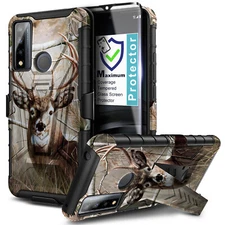 For TCL 20 A 5G / 4X 5G Case Holster Belt Clip Phone Cover with Tempered Glass