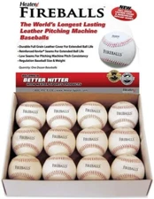 Heater Fireball Seamed Leather Pitching Machine Baseballs (One Dozen)