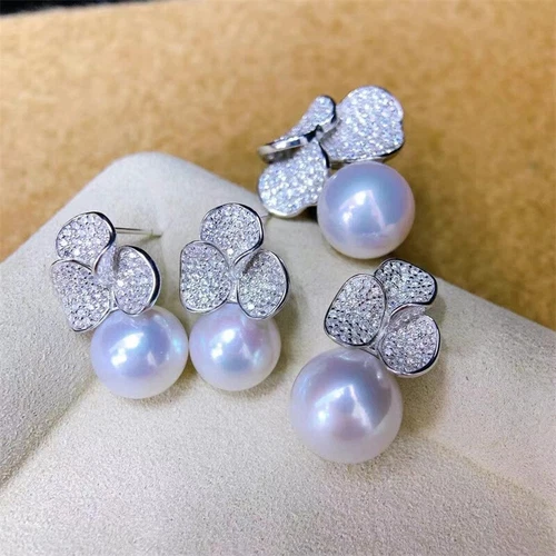 Gorgeous AAAA 10-11mm South Sea White Stud Pearl Pendant Earring Ring Set 925s..