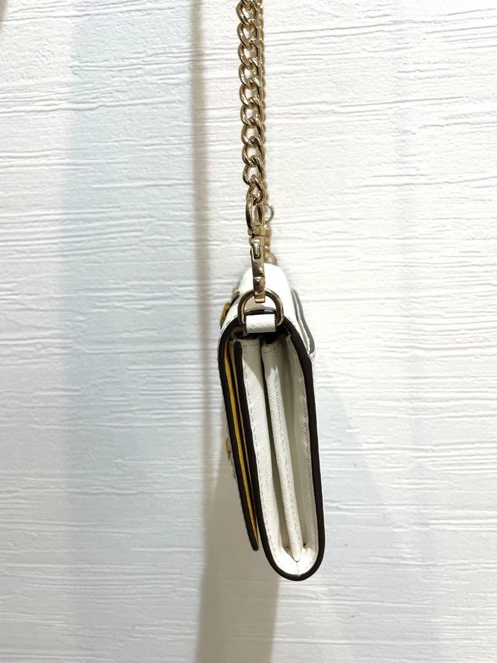 Bolso de Hombro Tory Burch Blanco Floral Bordado Cadena Cuero MBc0297 Foto 4 de 4